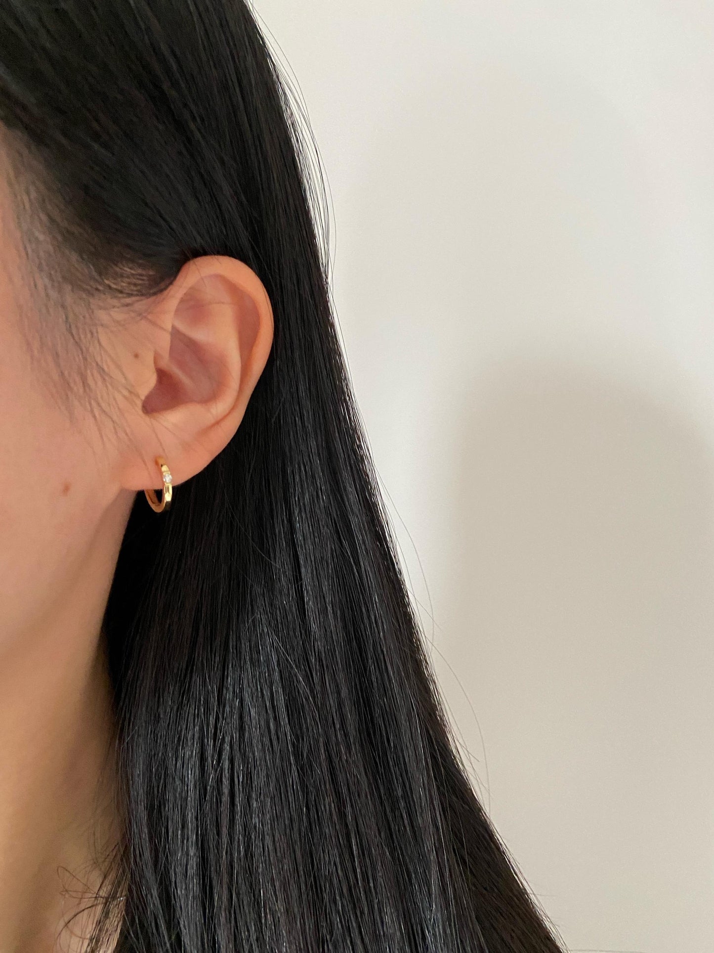 Basic Gemstone Hoops, Green / White Stone Huggie Earrings Jewelry, Dainty Emerald Green Zircon Hoop, Gold Plated Sterling Silver Jewellery