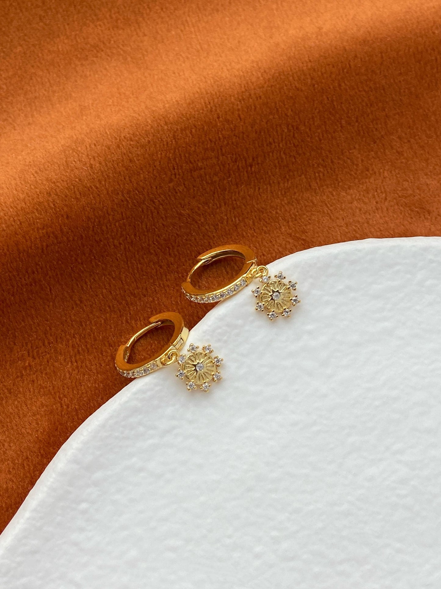 Flower Hoop Earrings, Cute Octagonal Star Drop Dangle Huggies Earrings, Floral Snowflake Hoops Jewelry, Celestial Sterling Silver Jewellery