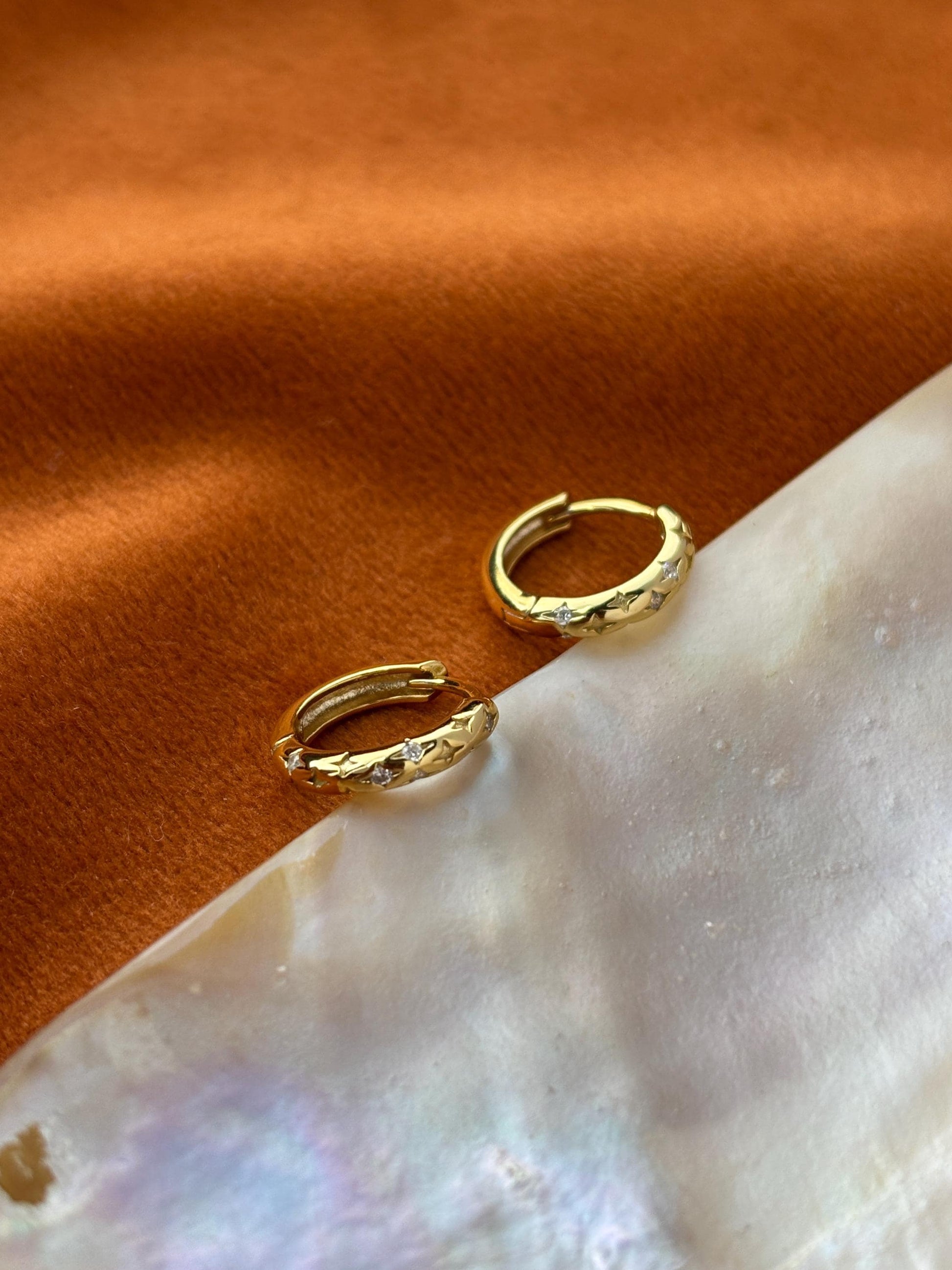 North Star Golden Hoop Earrings, Dainty Star Huggie, Shiny Star Earrings Jewelry, 18K Gold Plated Sterling Silver Sparkling Star Jewellery