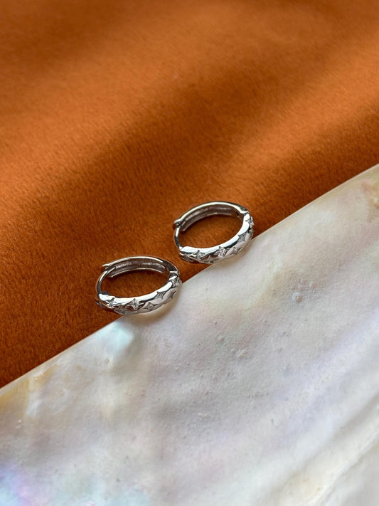 North Star Silver Hoop Earrings, Dainty Star Huggie, Shiny Star Earrings Jewelry, White Gold Plated Sterling Silver Sparkling Star Jewellery