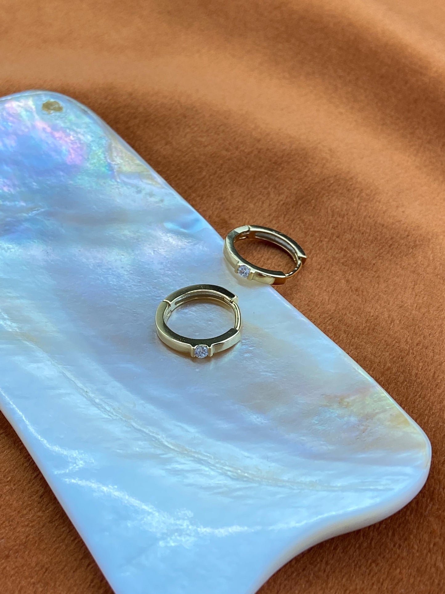 Basic Gemstone Hoops, Green / White Stone Huggie Earrings Jewelry, Dainty Emerald Green Zircon Hoop, Gold Plated Sterling Silver Jewellery