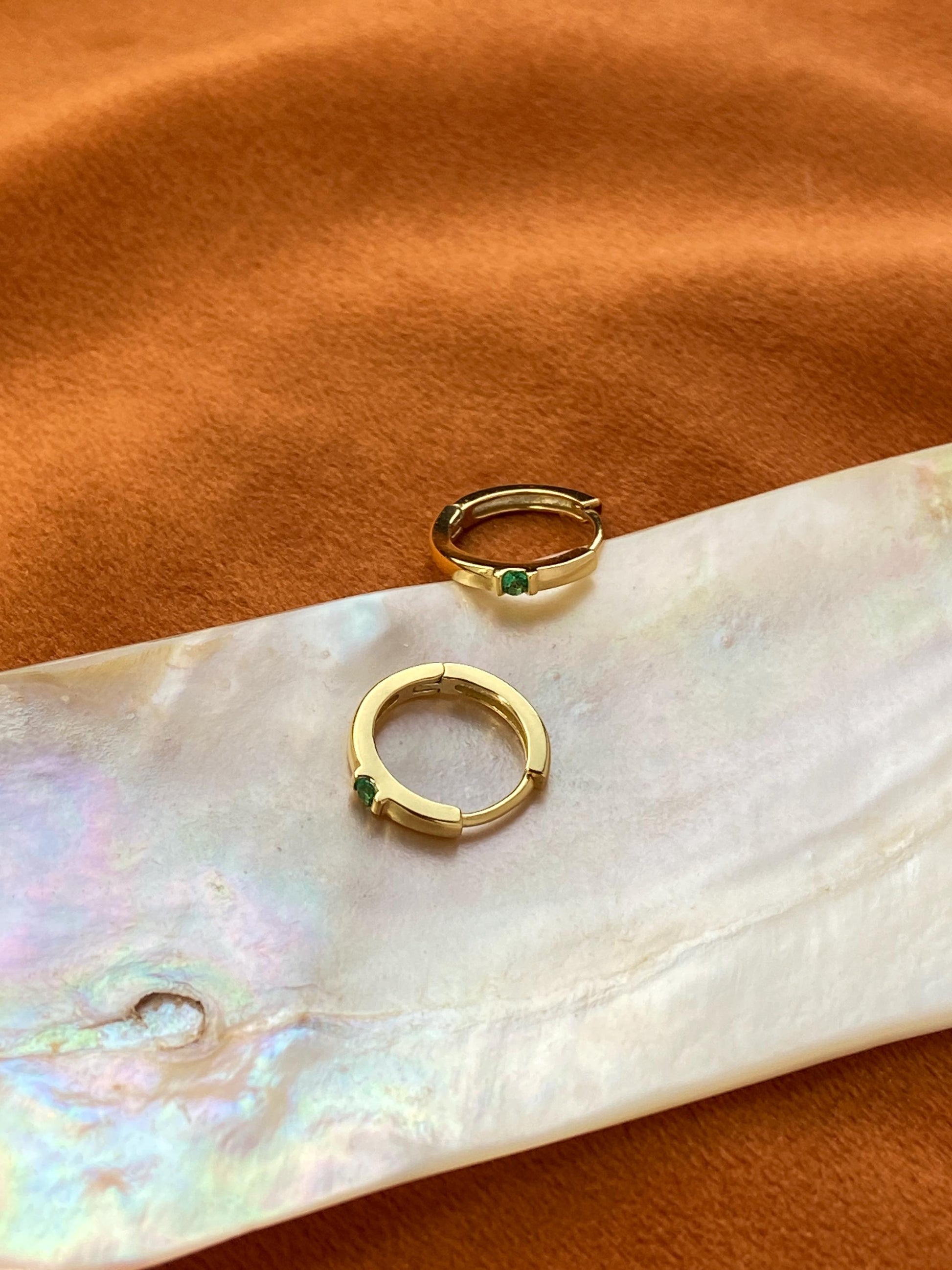 Basic Gemstone Hoops, Green / White Stone Huggie Earrings Jewelry, Dainty Emerald Green Zircon Hoop, Gold Plated Sterling Silver Jewellery