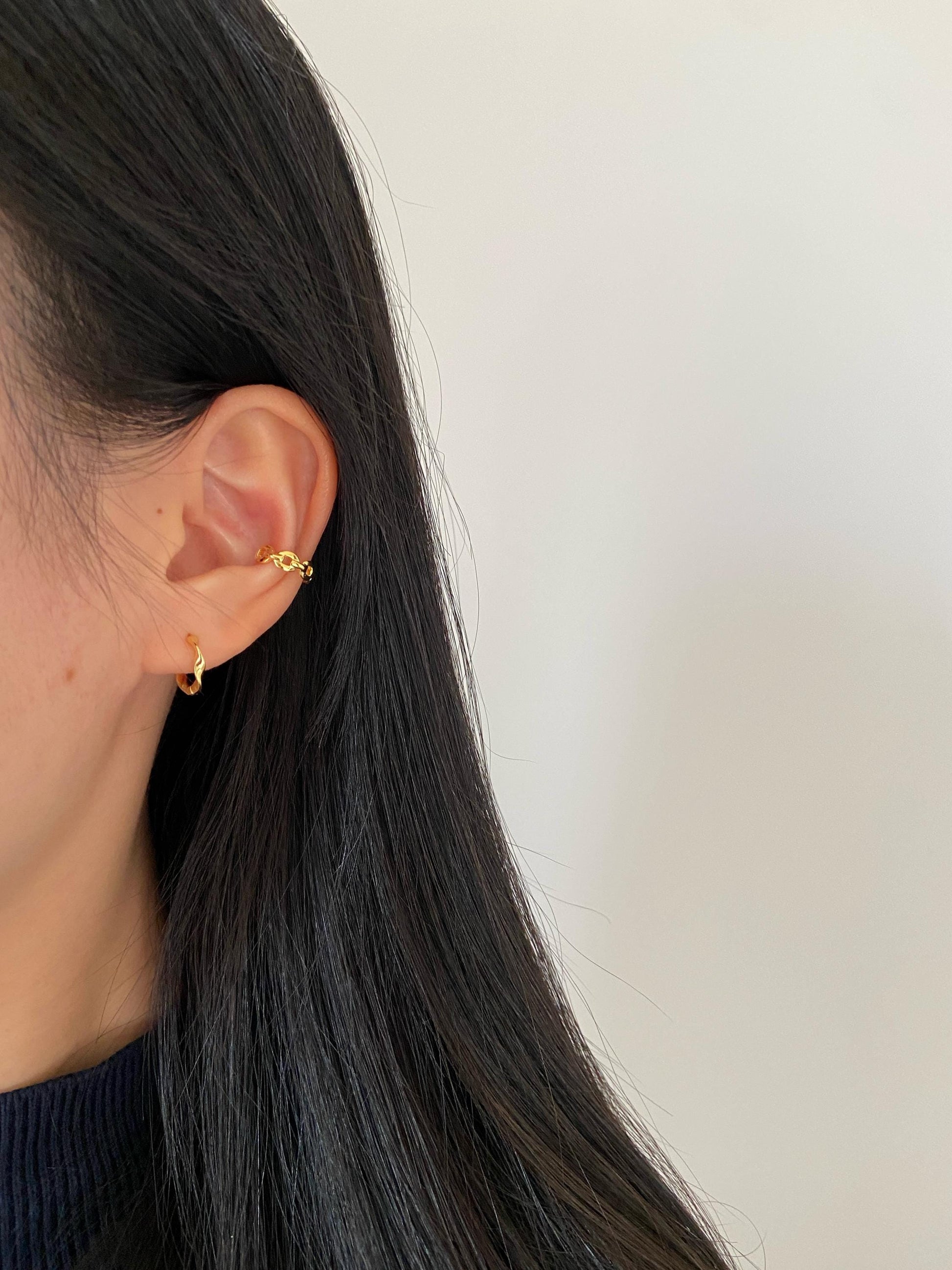 Simple Chain Ear Cuff, Minimalist Non-Piercing Earring, Gold Plated Sterling Silver Basic Ear Cuff, Dainty Everyday Helix Cuff Jewellery