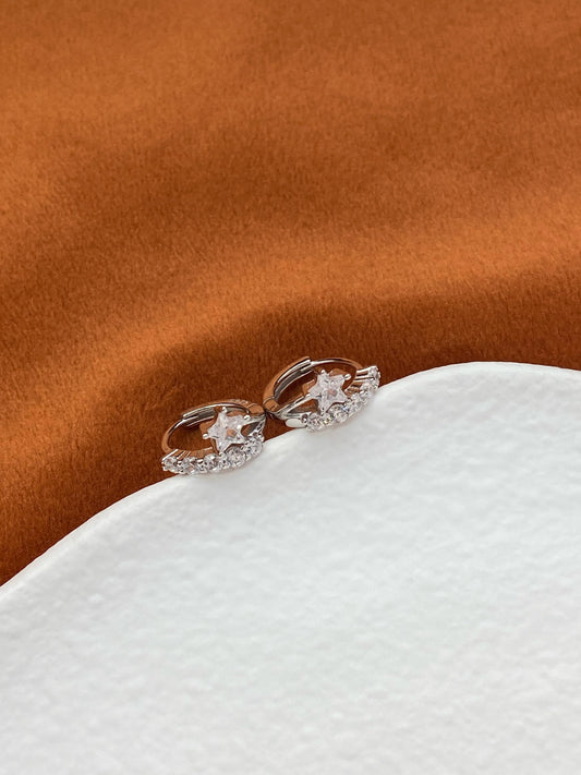 Sparkling Star Hoop Earrings, Dainty Pentagram Huggie, Silver Celestial Earrings Jewelry, Gold Plated Sterling Silver Shiny Star Jewellery