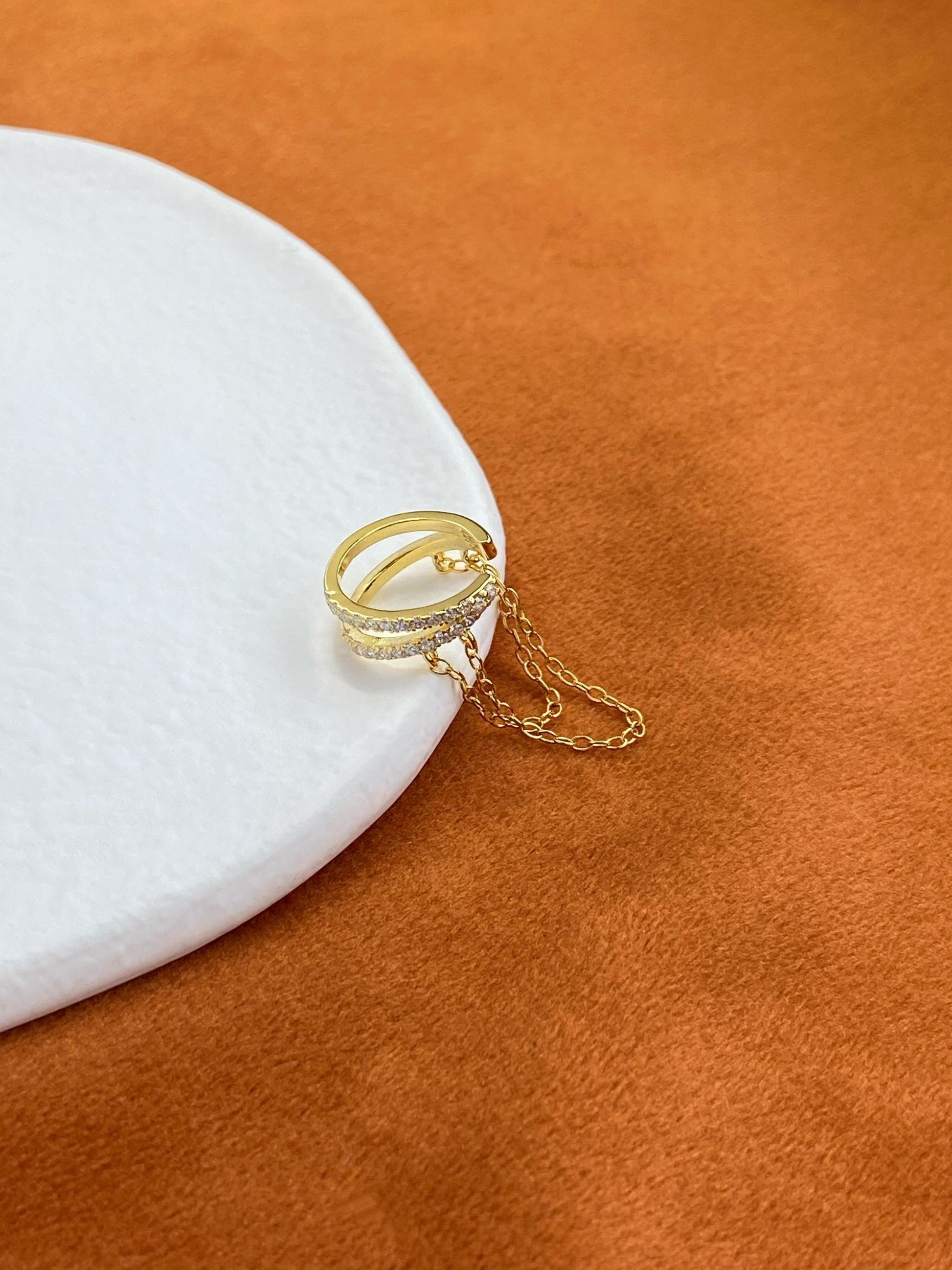 Dainty Double Chain Ear Cuff, Double Layer Non-Piercing Earrings Jewellery, Gold Plated 925 Sterling Silver Shiny Chain Earcuff Jewelry