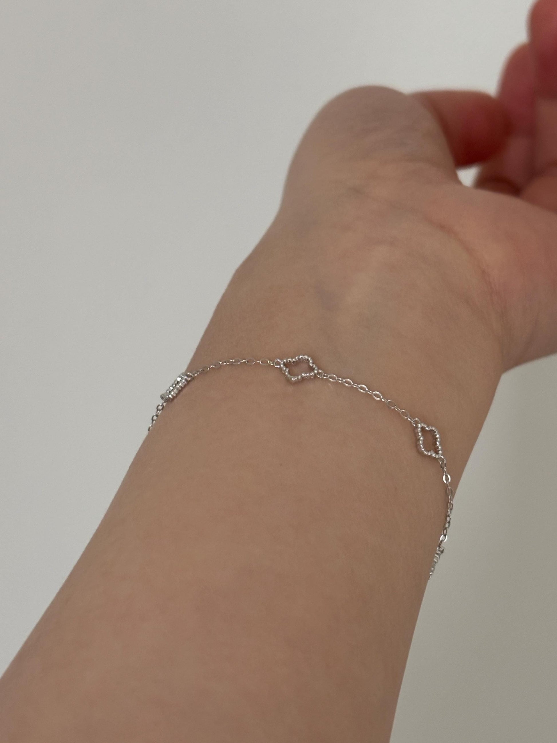 Solid Sterling Silver Four Leaf Clover Bracelet, Golden Flower Charm Bracelet, Floral Gold Plated Jewelry, Dainty Lovely Elegant Jewelry