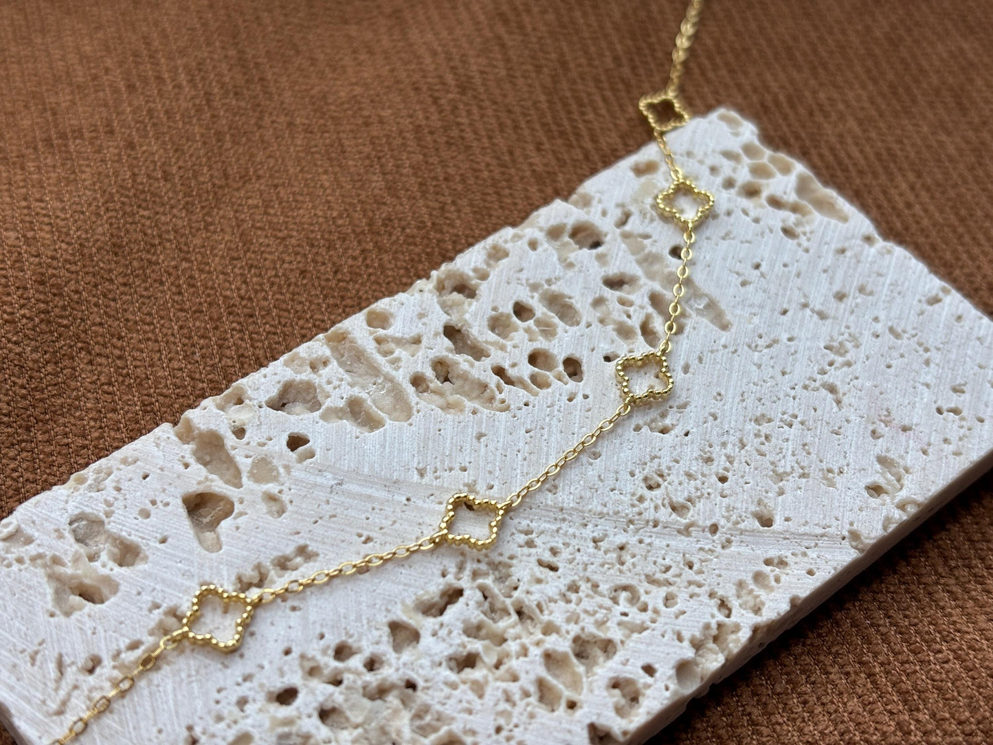 Solid Sterling Silver Four Leaf Clover Bracelet, Golden Flower Charm Bracelet, Floral Gold Plated Jewelry, Dainty Lovely Elegant Jewelry