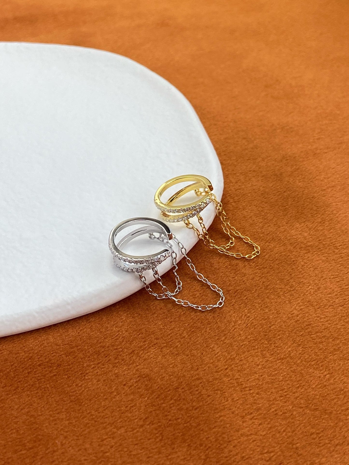 Dainty Double Chain Ear Cuff, Double Layer Non-Piercing Earrings Jewellery, Gold Plated 925 Sterling Silver Shiny Chain Earcuff Jewelry