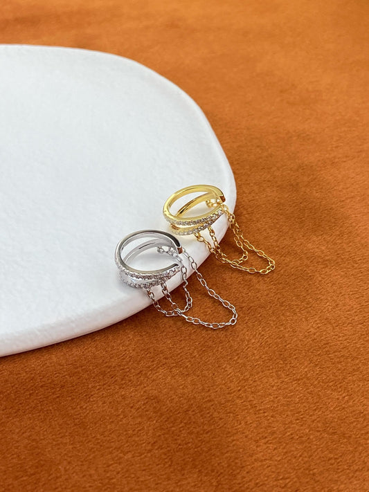Dainty Double Chain Ear Cuff, Double Layer Non-Piercing Earrings Jewellery, Gold Plated 925 Sterling Silver Shiny Chain Earcuff Jewelry