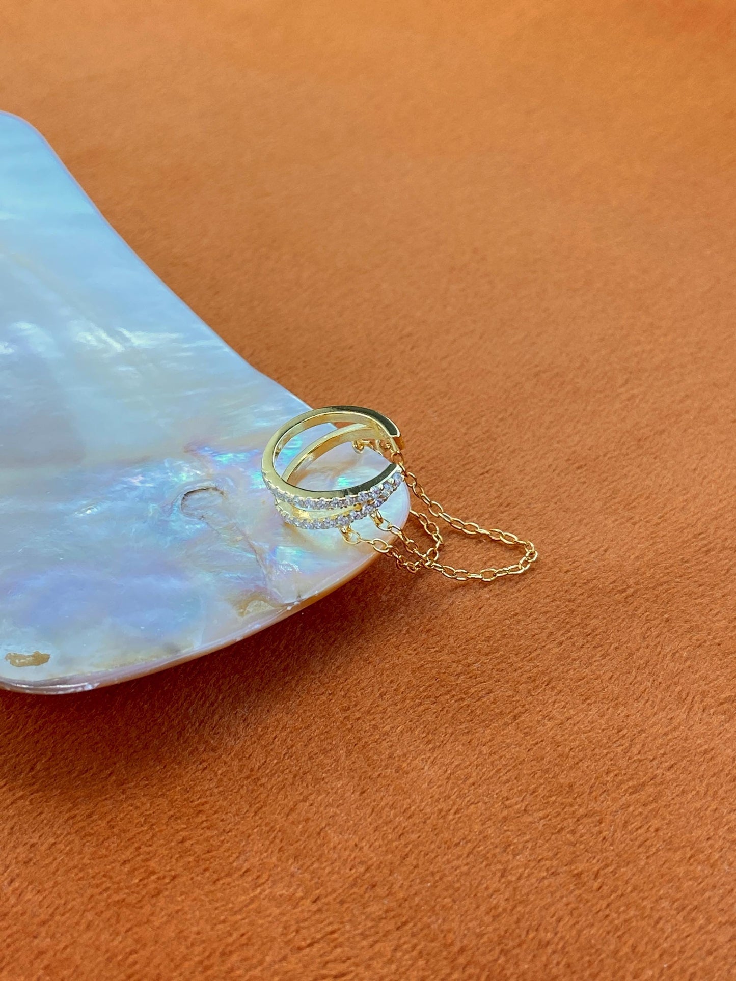 Dainty Double Chain Ear Cuff, Double Layer Non-Piercing Earrings Jewellery, Gold Plated 925 Sterling Silver Shiny Chain Earcuff Jewelry