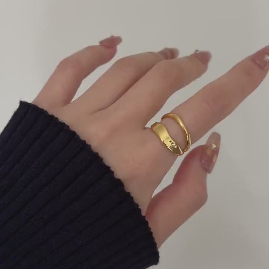 Double Layers Adjustable Rings, Silver Fashion Statement Ring, Gold Irregular Double Row Wrap Ring, Golden Jewelry, Unique Jewellery