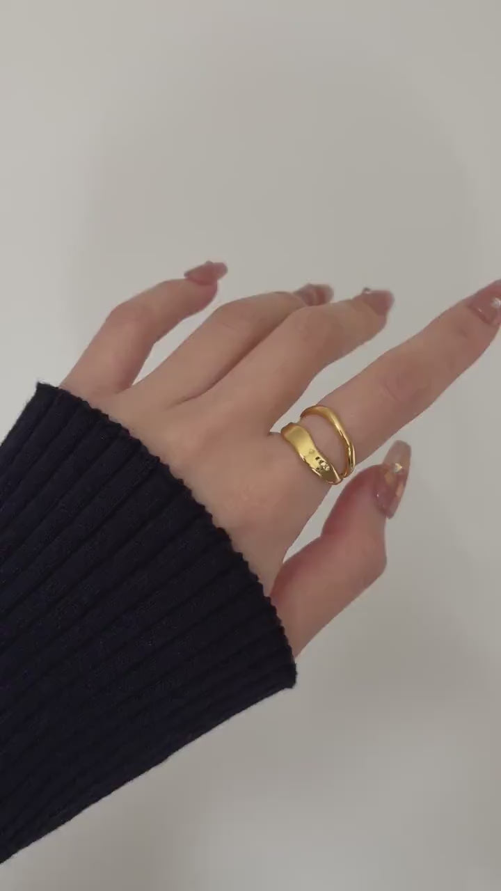 Double Layers Adjustable Rings, Silver Fashion Statement Ring, Gold Irregular Double Row Wrap Ring, Golden Jewelry, Unique Jewellery