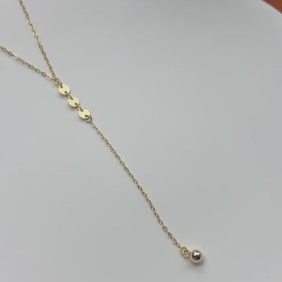 Dainty Golden Chain Y Shaped Lariat Necklace, Gold Plated Sterling Silver Clavicle Necklace Jewelry, Gold Sequin Bead Pendant Jewellery